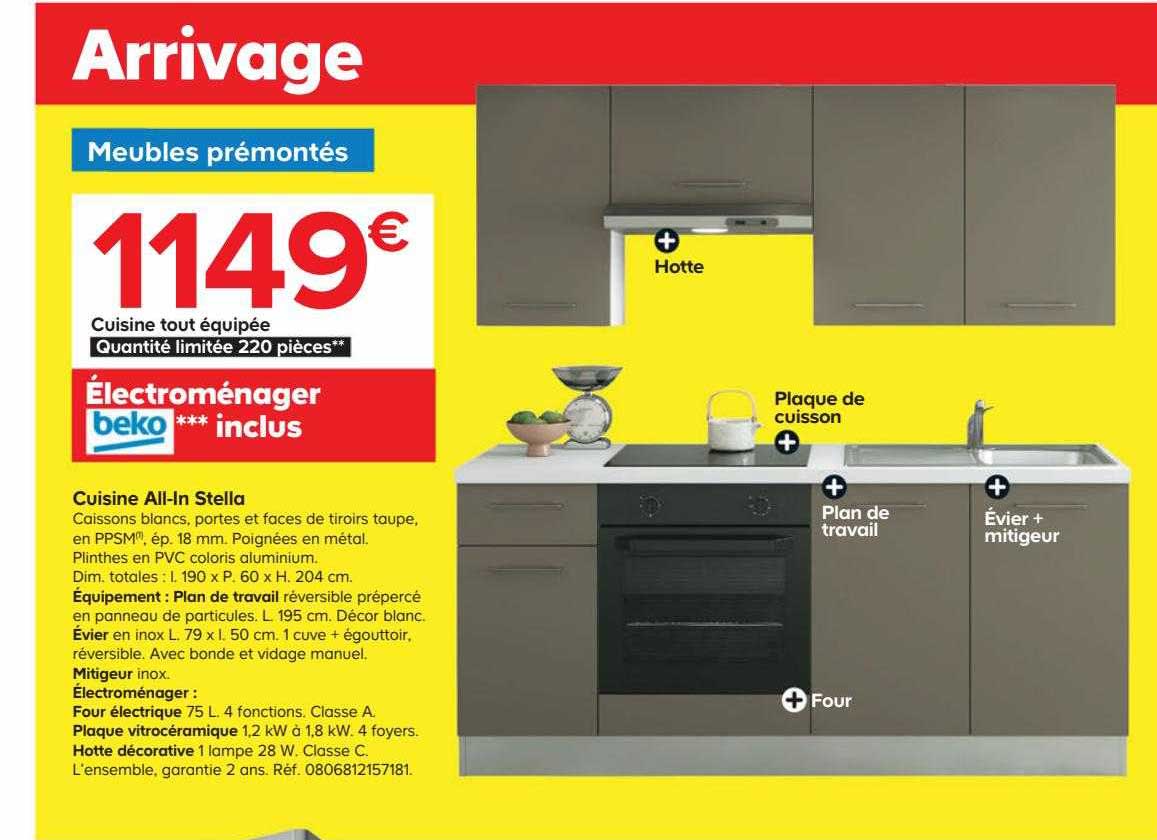 cuisine all-in stella, électroménager beko inclus