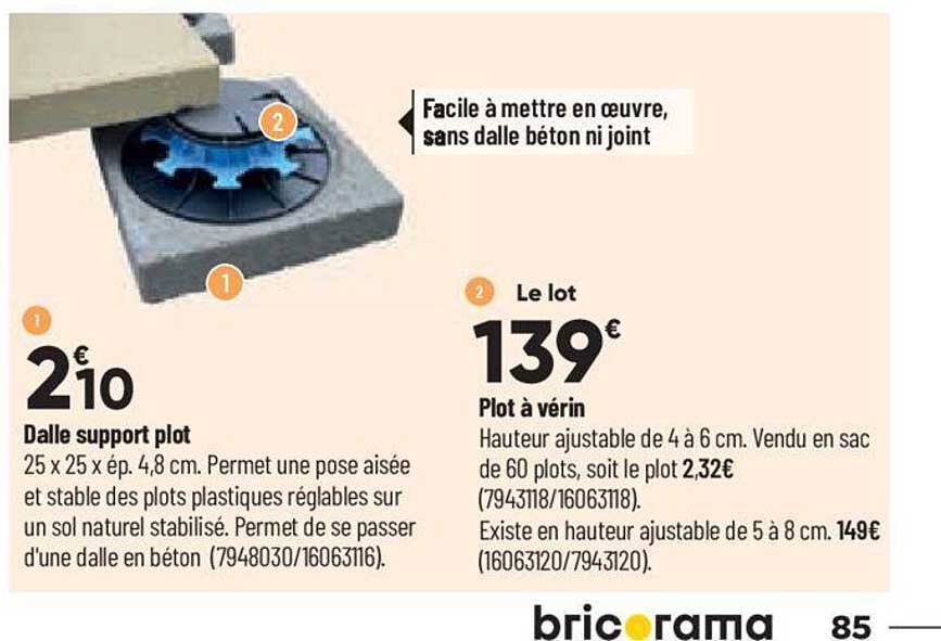 dalle support plot, plot à vérin
