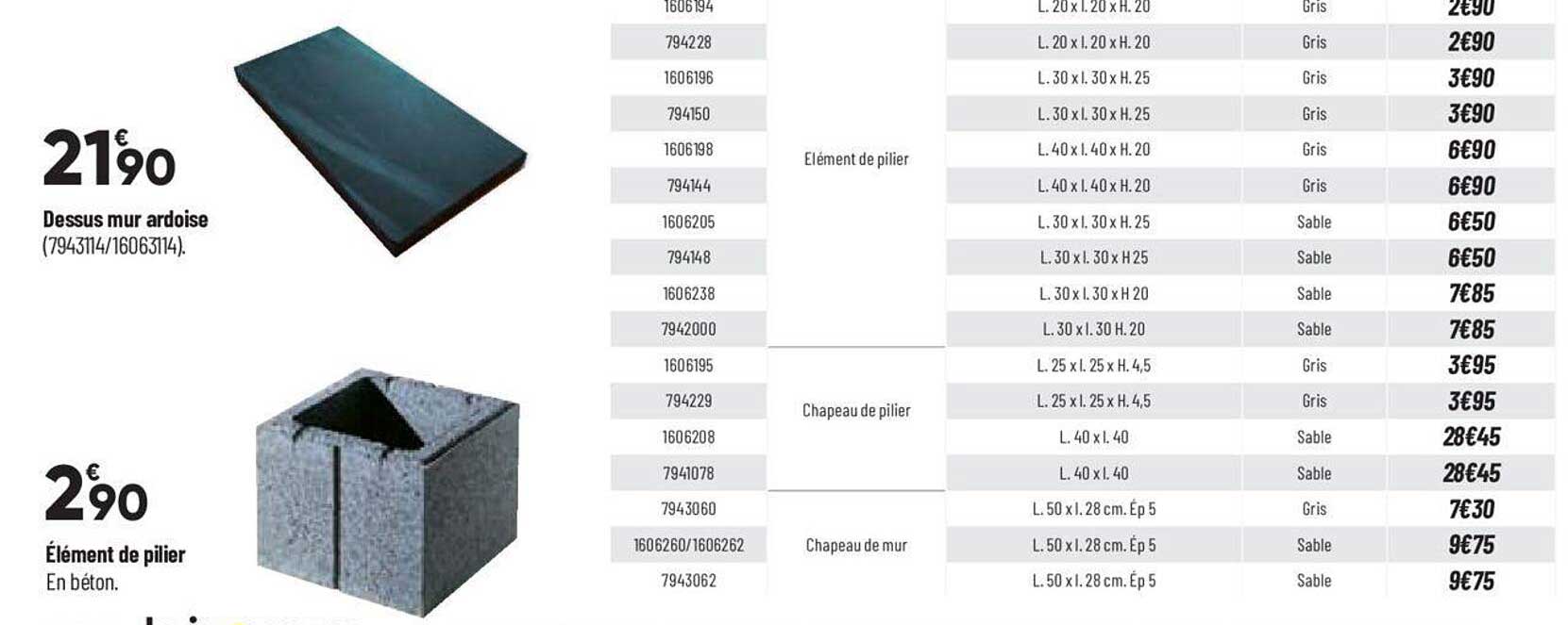 dessus mur ardoise, élément de pillier