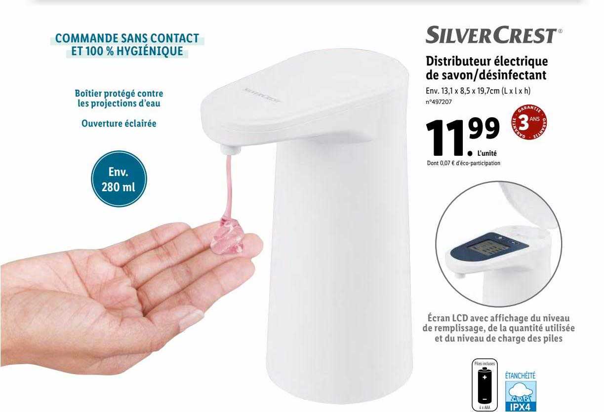 distributeur électrique de savon-désinfectant silver crest