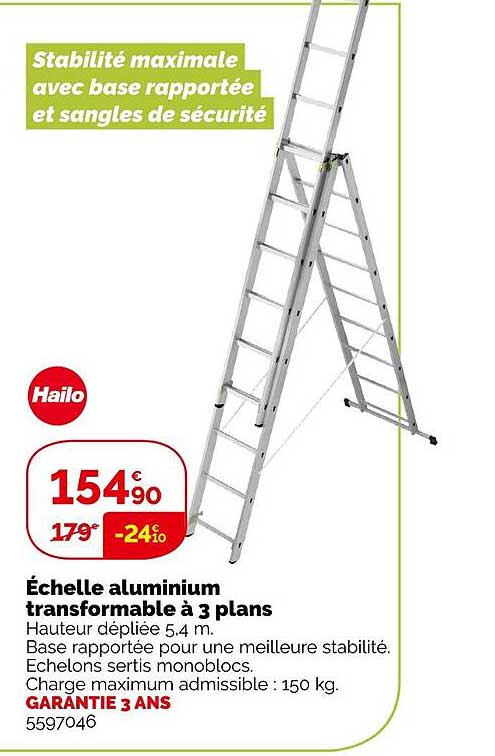 échelle aluminium transformable à 3 plans hailo