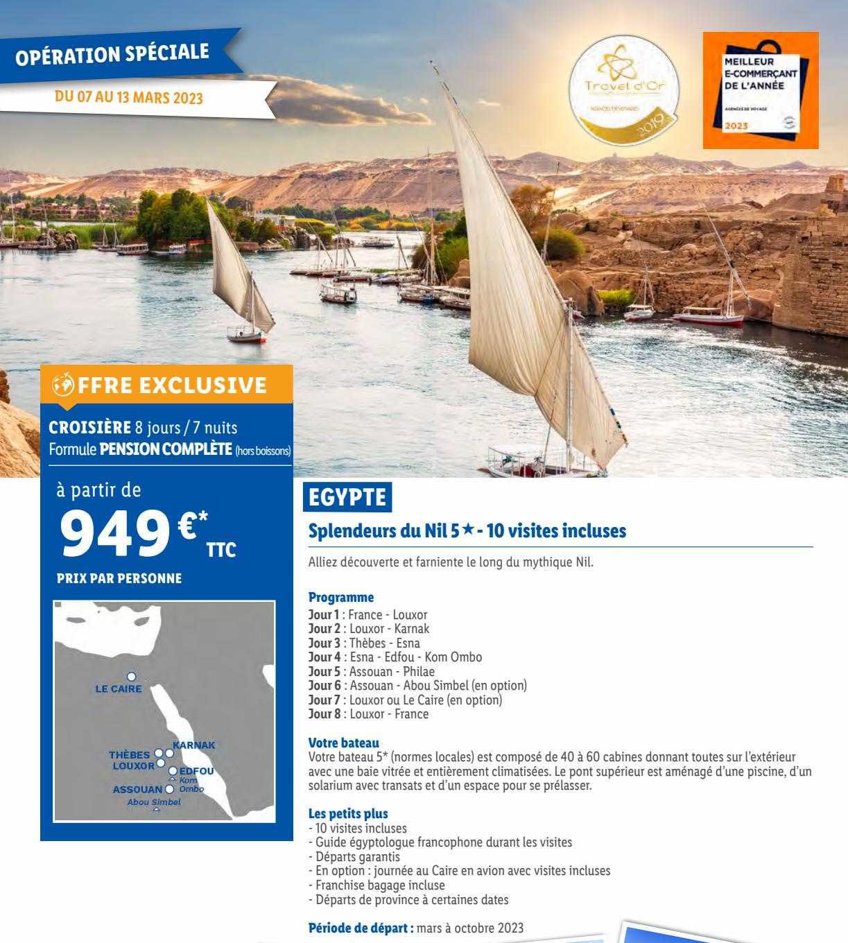 egypte : splendeurs du nil 5* - 10 visites incluses