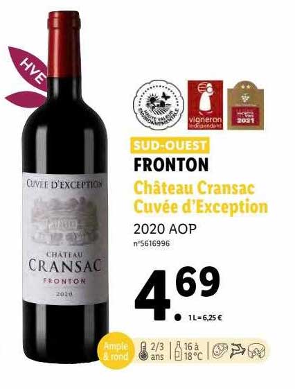 fronton château cransac cuvée d'exception 2020 aop