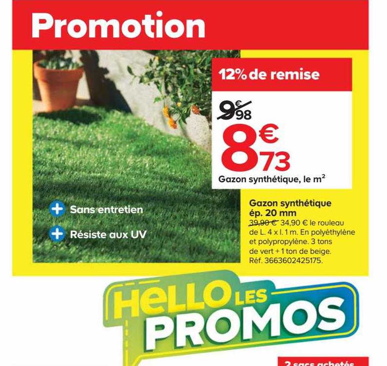 gazon synthétique ép. 20 mm