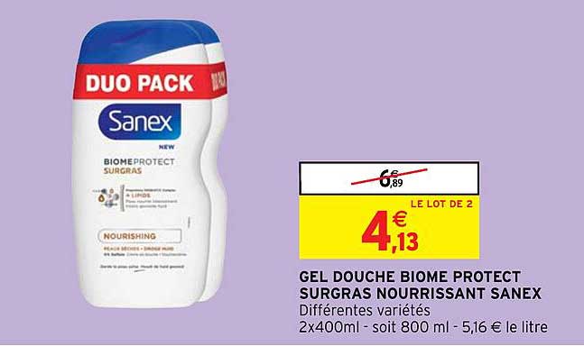 gel douche biome protect surgras nourrissant sanex
