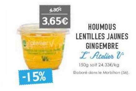 Houmous Lentilles Jaunes Gingembre L'atelier V
