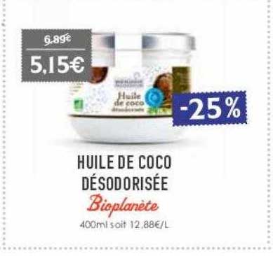 huile de coco désodorisée bioplanète