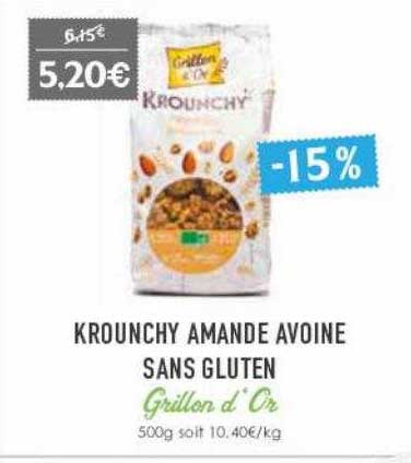 krounchy amande avoine sans gluten grillon d'or