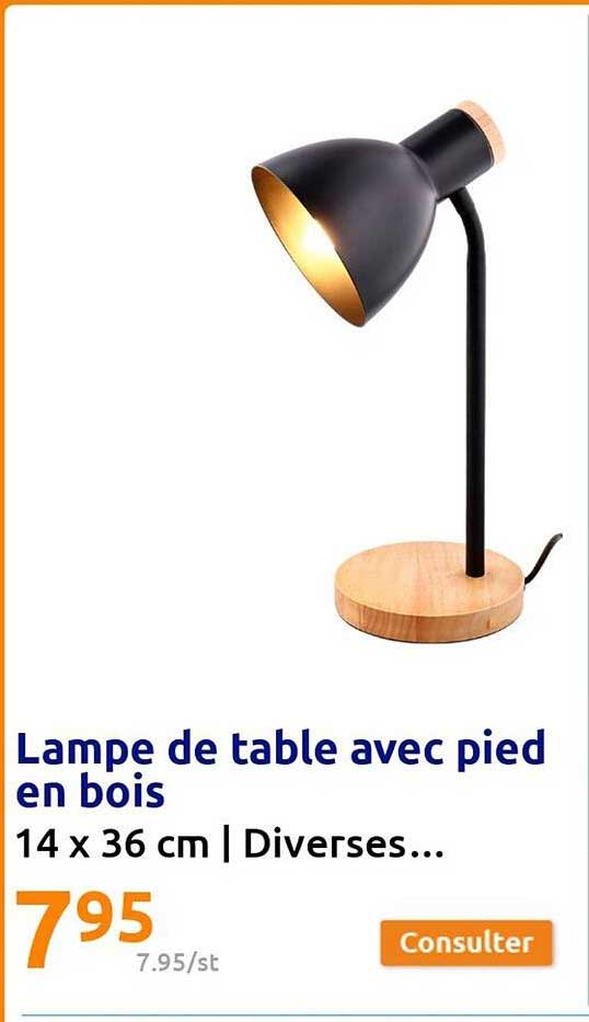 Lampe De Table Avec Pied En Bois