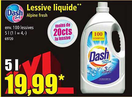 Lessive Liquide Alpine Fresh Dash 2 En 1