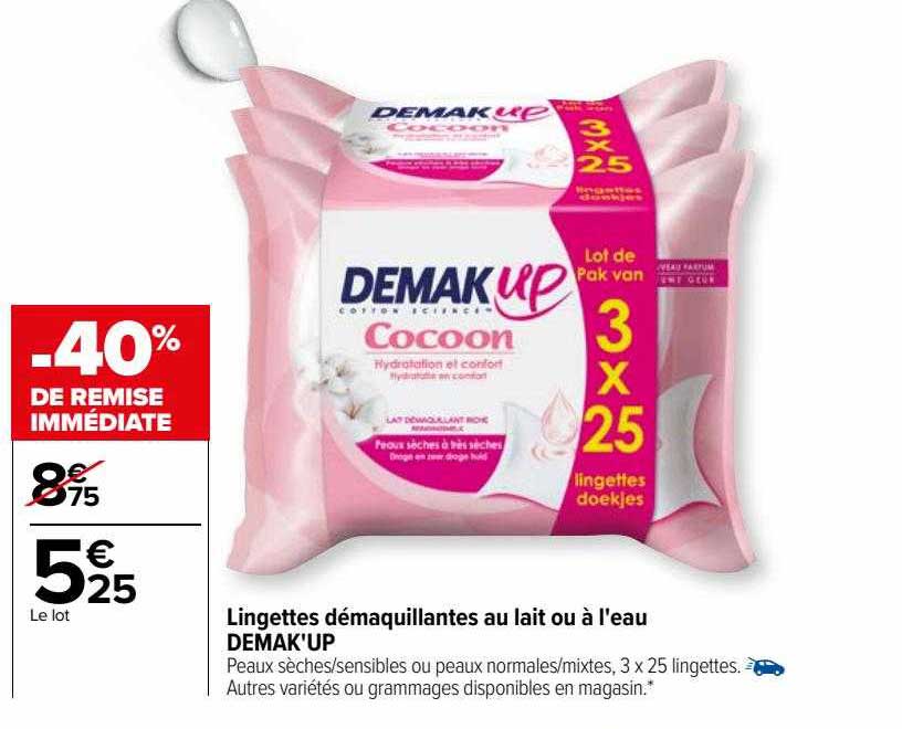 lingettes démaquillantes au lait ou à l'eau damak'up