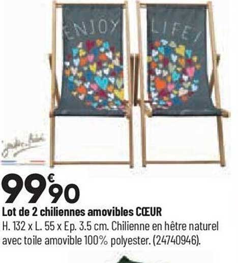 lot de 2 chiliennes amovibles cœur