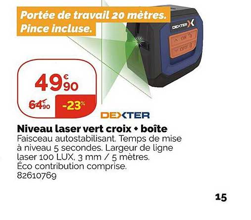 Niveau Laser Vert Croix + Boîte Dexter