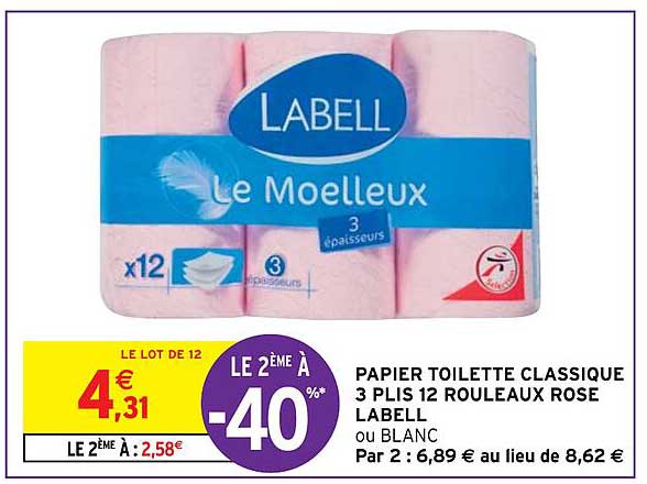 papier toilette classique 3 plis 12 rouleaux rose labell