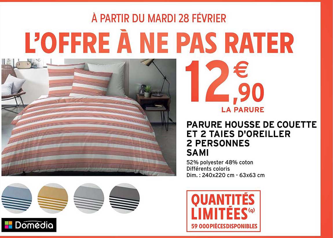 parure housse de couette et 2 taies d'oreiller 2 personnes sami domédia