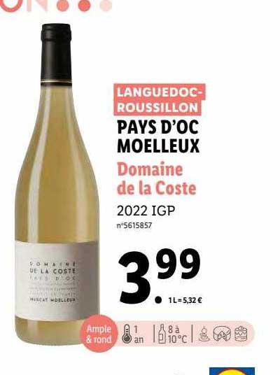 pays d'oc moelleux domaine de la coste 2022 igp