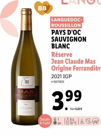pays d'oc sauvignon blanc réserve jean claude mas origine ferrandière 2021 igp