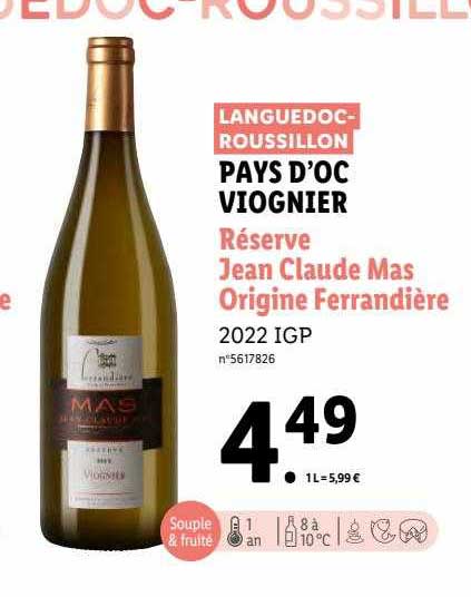 pays d'oc viognier réserve jean claude mas origine ferrandière 2022 igp