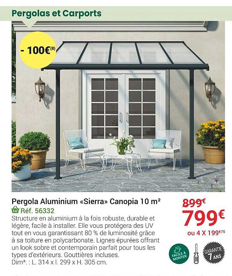 pergola aluminium «sierra» canopia 10 m²