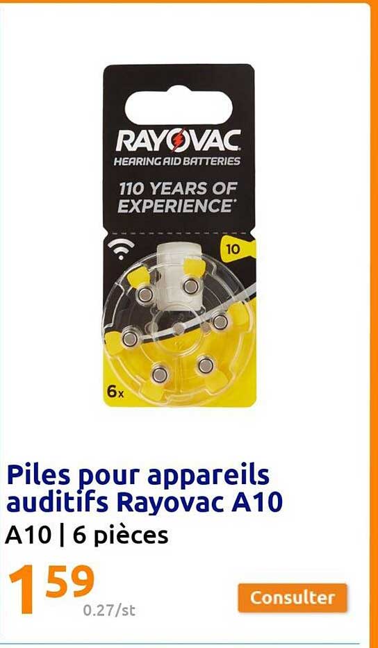 piles pour appareil auditifs rayovac a10