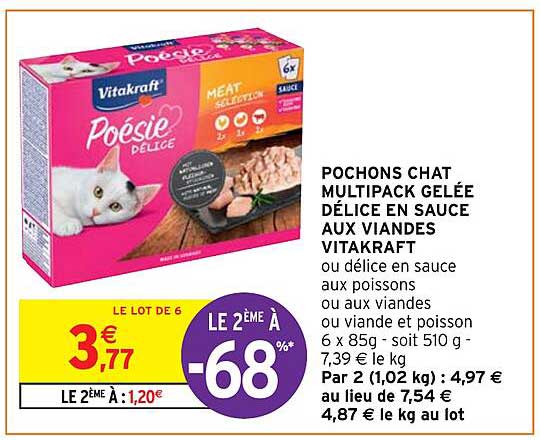 pochons chat multipack gelée délice en sauce aux viandes vitakraft