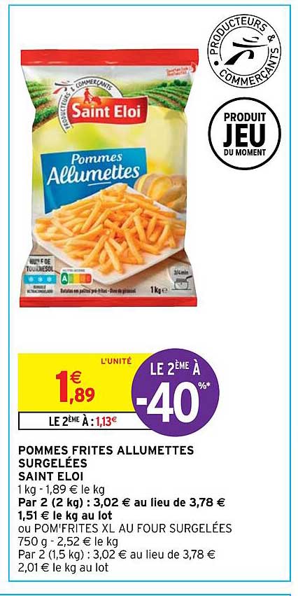 pommes frites allumettes surgelées saint éloi