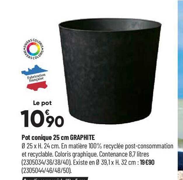 pot conique 25 cm graphite
