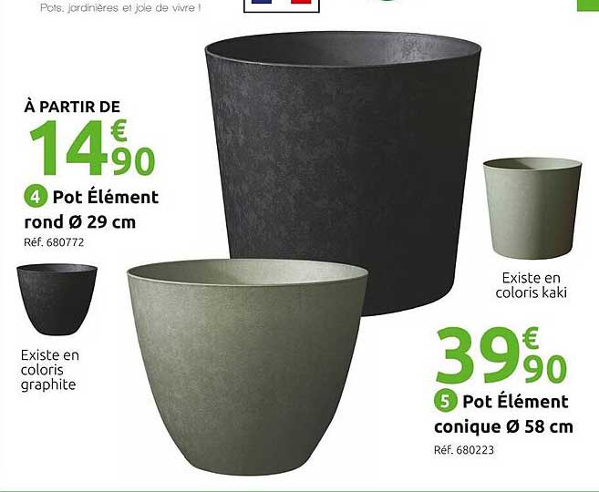 pot élément rond ø 29 cm, pot élément conique ø 58 cm