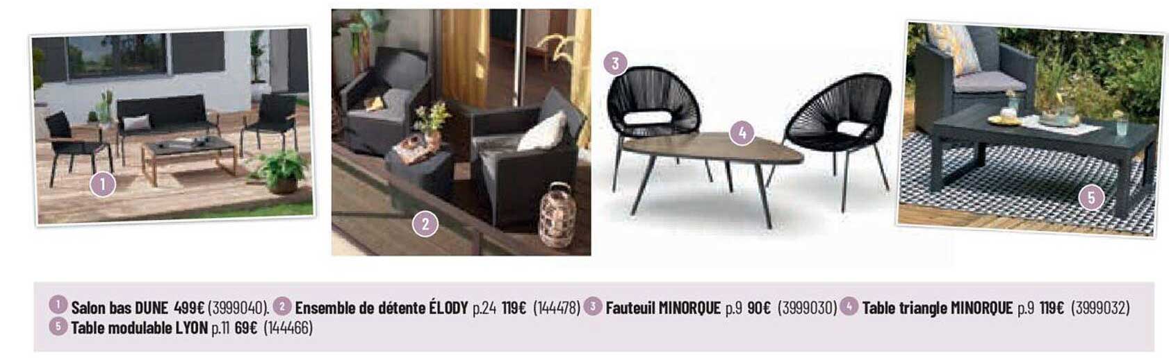 salon bas dune, ensemble de détente élody, fauteuil minorque, table triangle minorque, table modulable lyon