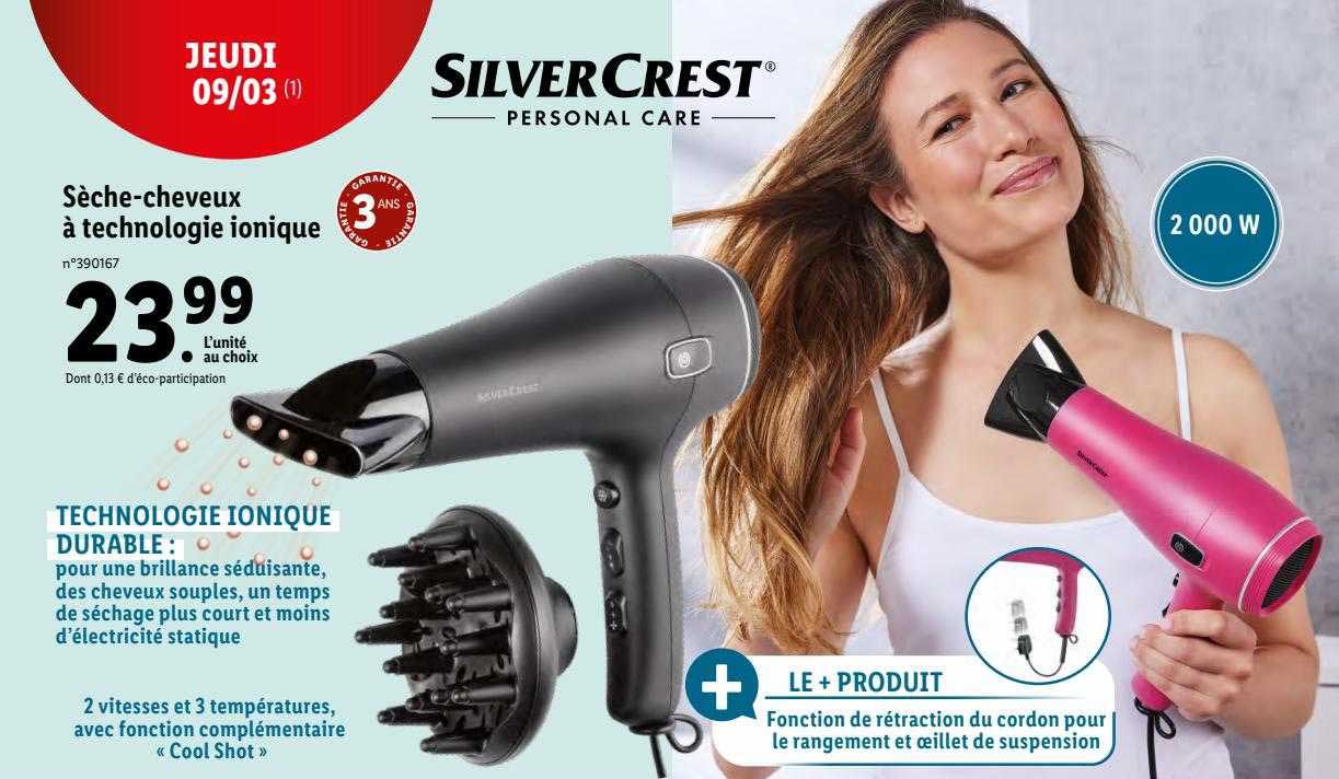 sèche-cheveux à technologie ionique silver crest