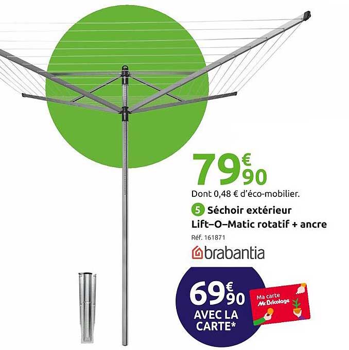 séchoir extérieur lift-o-matic rotatif + ancre brabantia