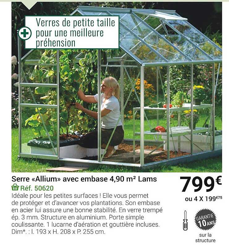 serre «allium» avec embase 4,90 m² lams