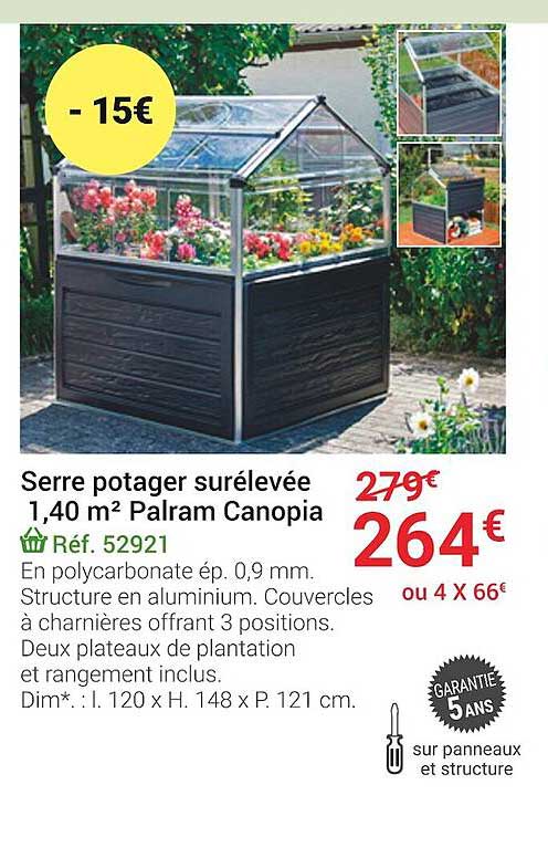 serre potager surélevée 1,40 m² palram canopia