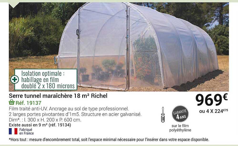 serre tunnel maraîchère 18 m² richel