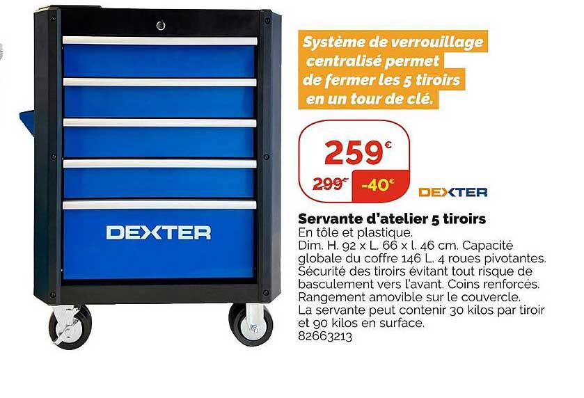 servante d'atelier 5 tiroirs dexter