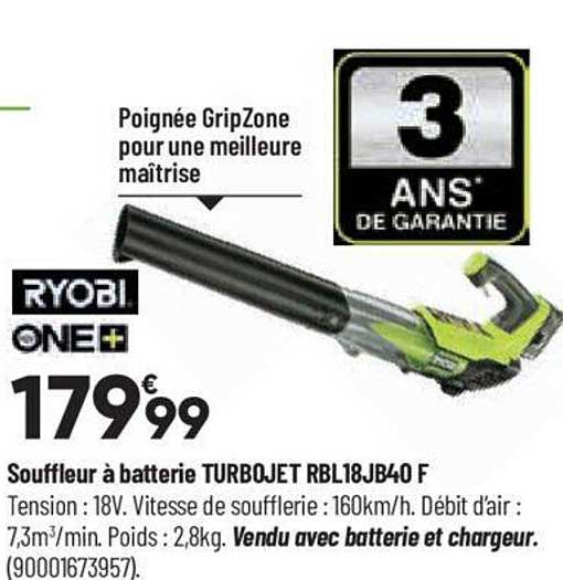 Souffleur à Batterie Turbojet Rbl18jb40f Ryobi One+