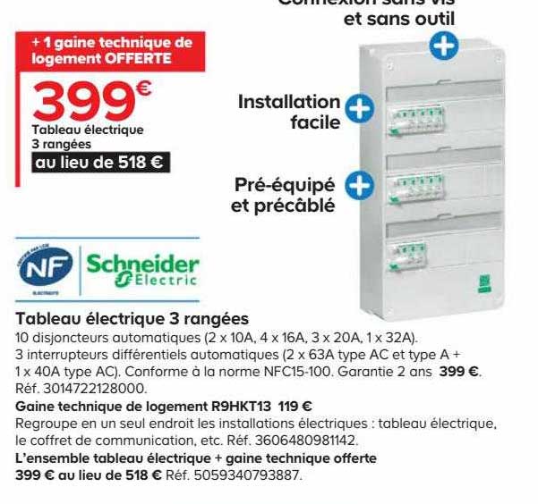 tableau électrique 3 rangées schneider electric