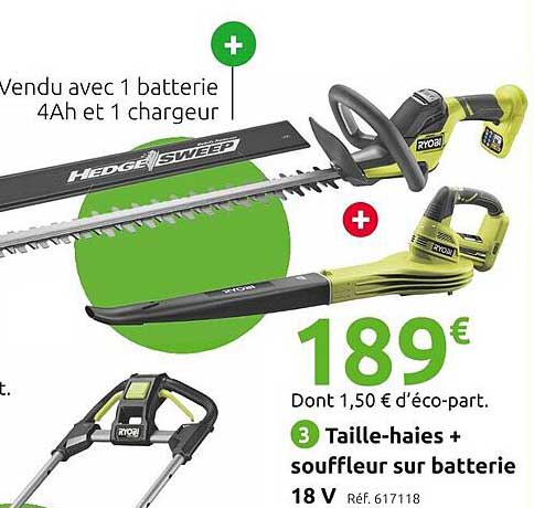 taille-haies + souffleur sur batterie 18v ryobi