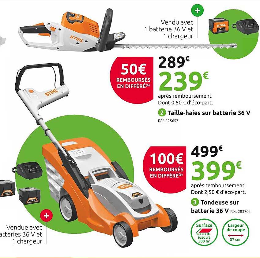 taille-haies sur batterie 36v stihl, tondeuse sur batterie 36v stihl