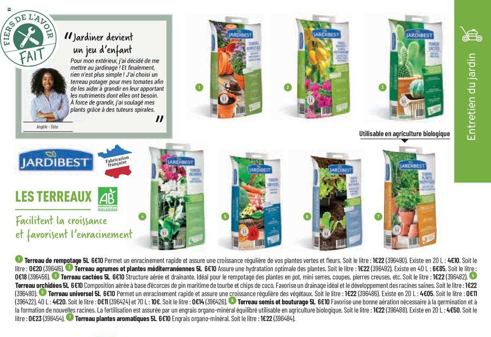 terreau de rempotage 5l, terreau agrumes et plantes méditerranéennes 5l jardibest, terreau cactées jardibest, terreau orchidées jardibest, terreau universel jardibest, terreau semis et bouturage