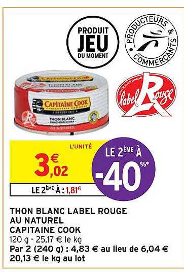 thon blanc label rouge au naturel capitaine cook
