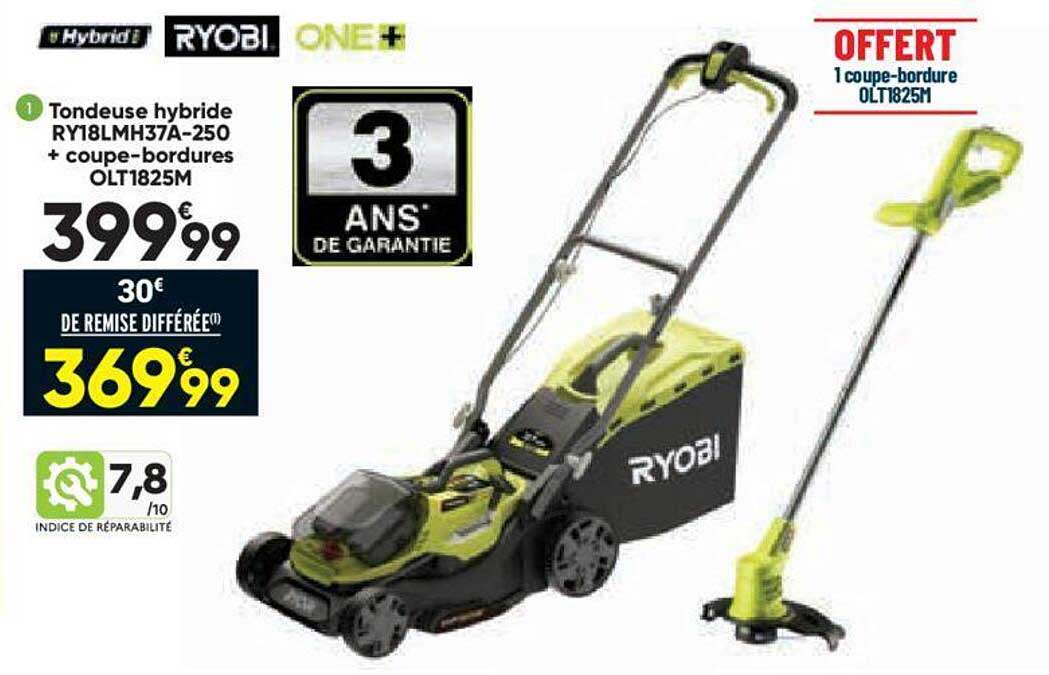Tondeuse Hybride + Coupe-bordures Ryobi