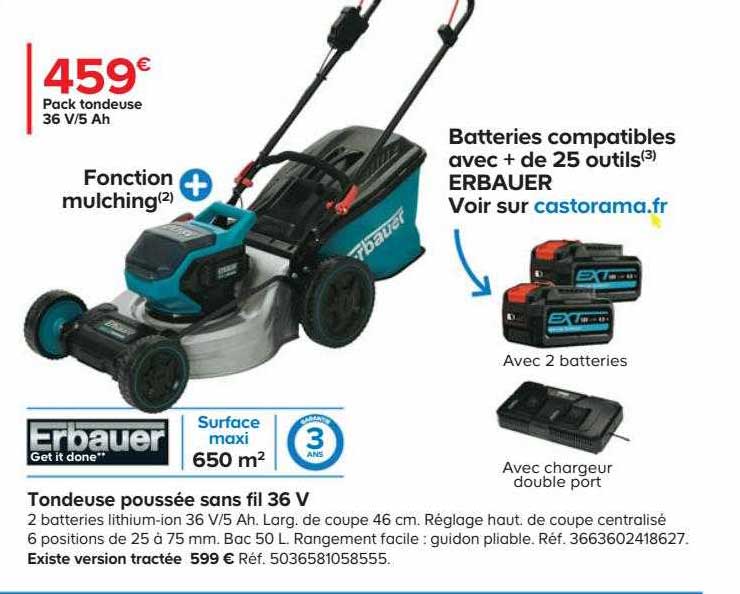 tondeuse poussée sans fil 36 v erbauer