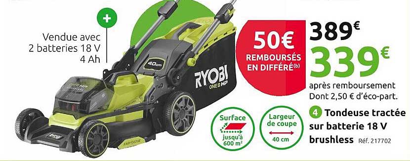 Tondeuse Tractée Sur Batterie 18v Brushless Ryobi