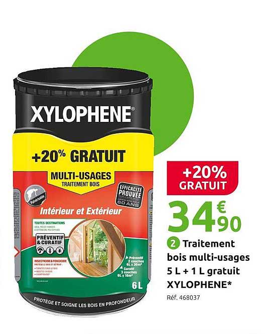 traitement bois multi-usages 5l + 2l gratuit xylophène