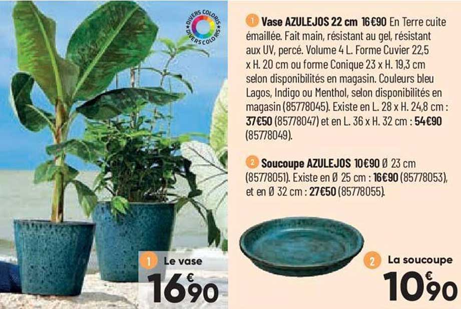 vase azulejos 22 cm, soucoupe azulejos