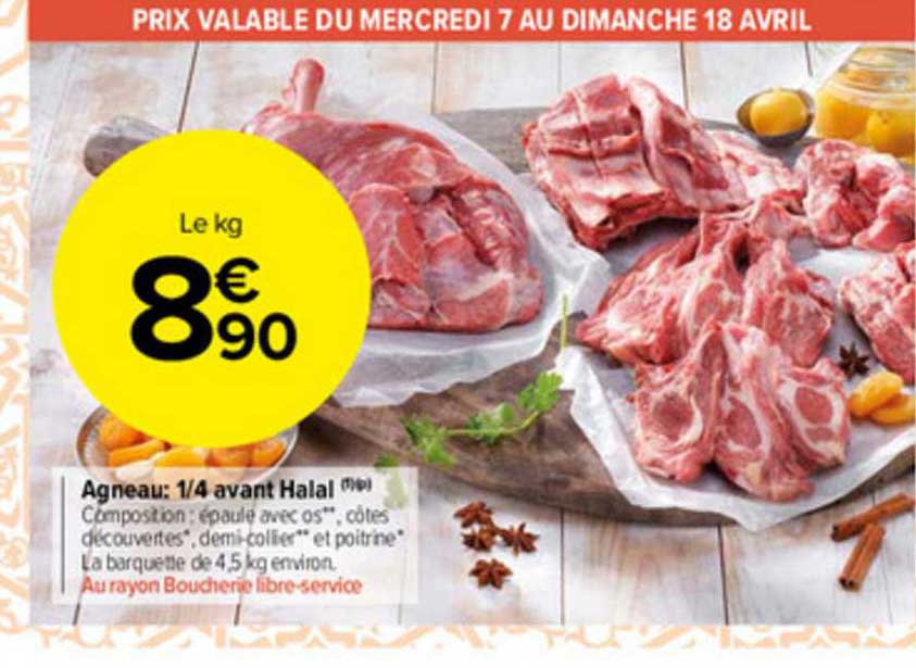 agneau : 1-4 avant halal