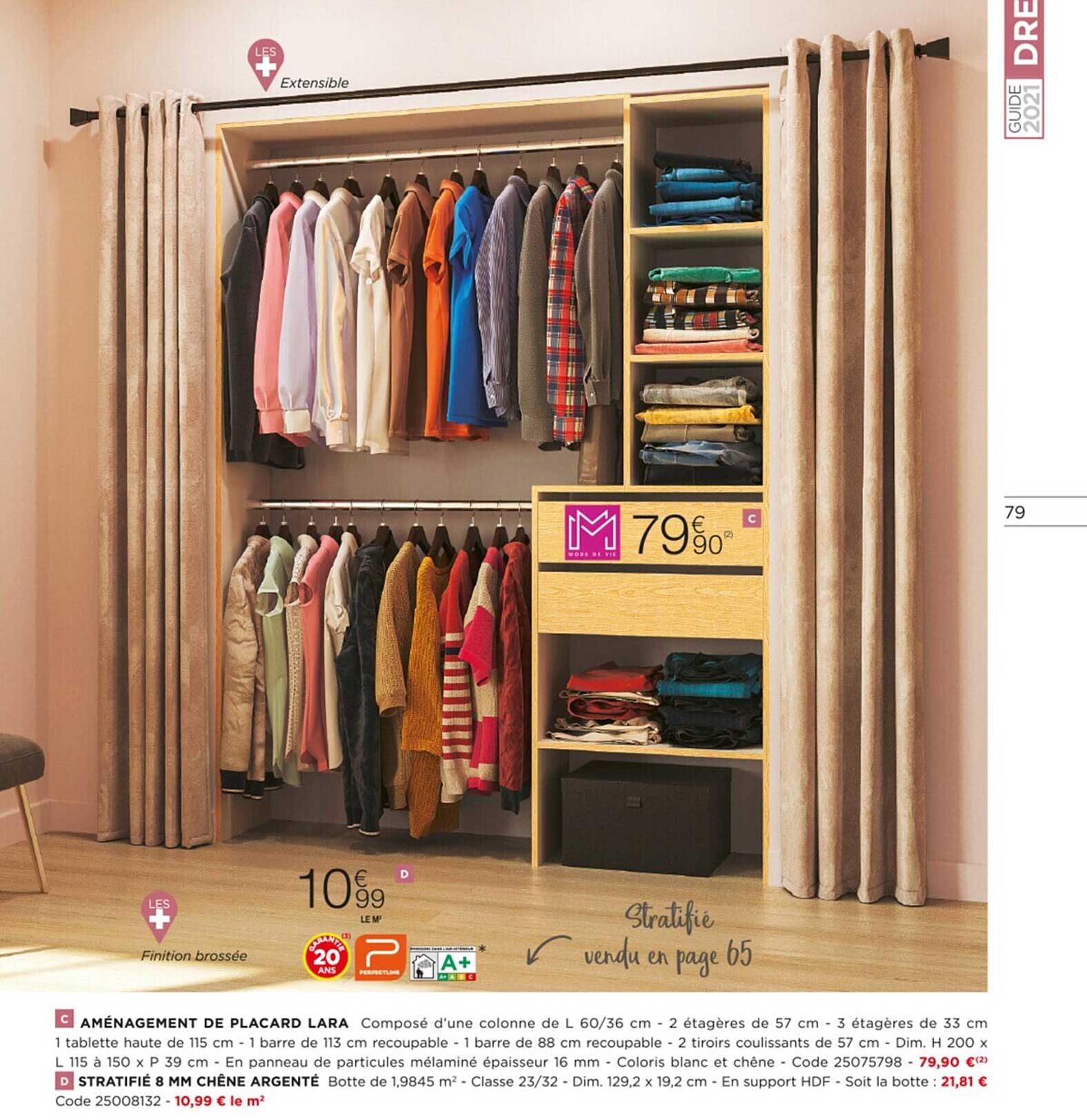 aménagement de placard lara stratifié 8 mm chêne argenté