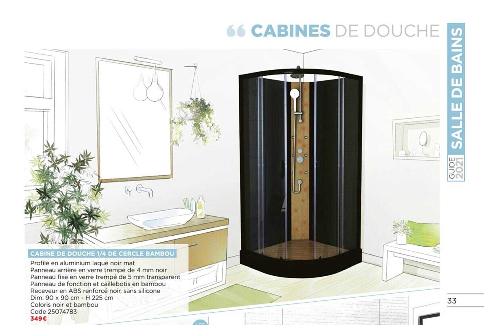 cabine de douche 1 4 de cercle bambou