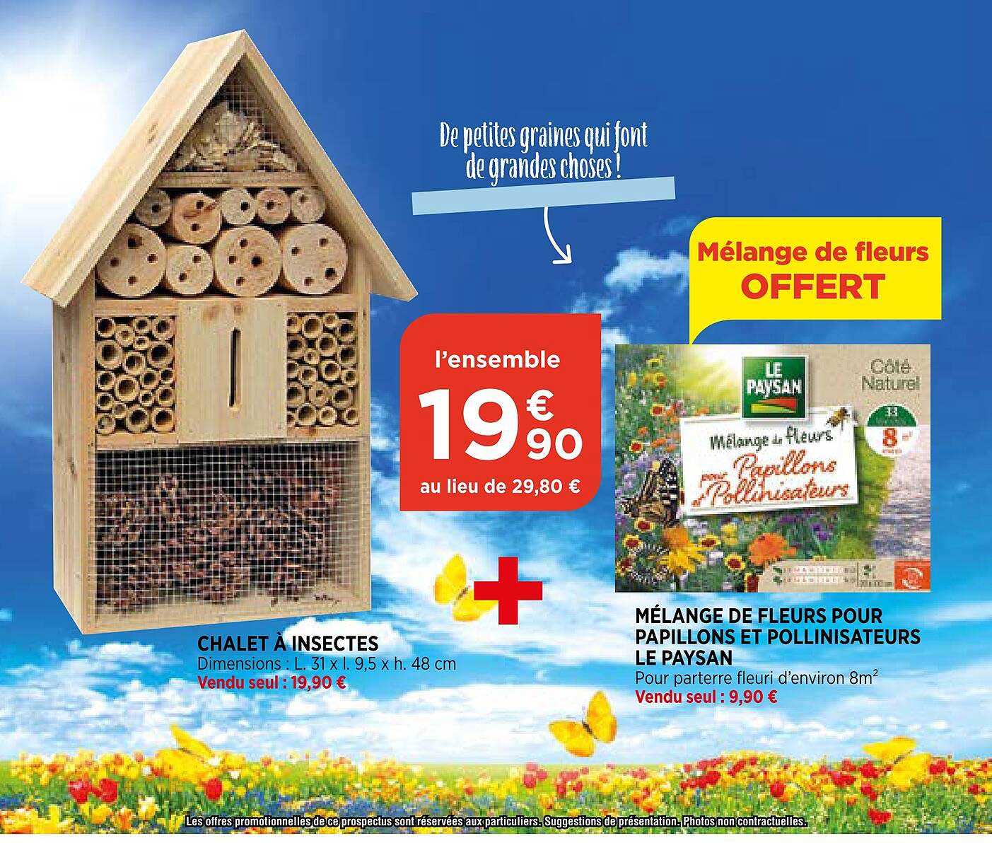 chalet à insectes , mélange de fleurs pour papillons et pollisnisateurs le paysan